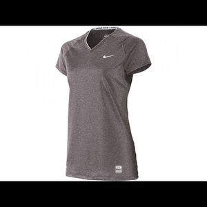 Free Nike pro fitted v neck running top gray XS